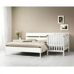 Lettino Flippy 4in1 Culla-Culla Fianco Letto- Letto e Divanetto Naturale con Tessile righe Tortora - collezioni