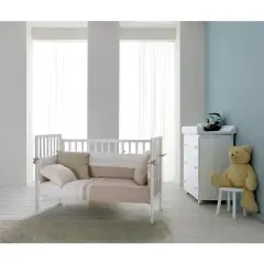 Lettino Flippy 4in1 Culla-Culla Fianco Letto- Letto e Divanetto Naturale con Tessile righe Tortora - collezioni