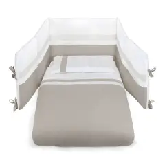 Lettino Flippy 4in1 Culla-Culla Fianco Letto- Letto e Divanetto Naturale con Tessile righe Tortora - collezioni