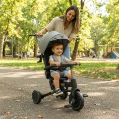 Triciclo Pieghevole Evolutivo 6-in-1 MoovEvo per Bambini dai 6 Mesi, Tessuto Grigio - Tricicli e primi passi