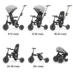 Triciclo Pieghevole Evolutivo 6-in-1 MoovEvo per Bambini dai 6 Mesi, Tessuto Grigio - Tricicli e primi passi