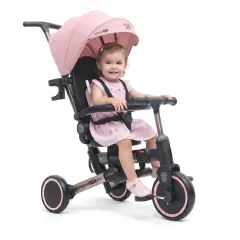 Triciclo Pieghevole Evolutivo 6-in-1 MoovEvo per Bambini dai 6 Mesi, Tessuto Rosa - Tricicli e primi passi