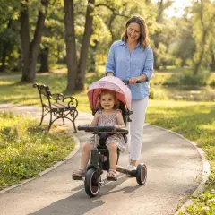Triciclo Pieghevole Evolutivo 6-in-1 MoovEvo per Bambini dai 6 Mesi, Tessuto Rosa - Tricicli e primi passi