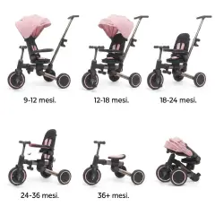 Triciclo Pieghevole Evolutivo 6-in-1 MoovEvo per Bambini dai 6 Mesi, Tessuto Rosa - Tricicli e primi passi