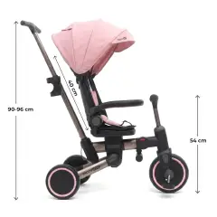 Triciclo Pieghevole Evolutivo 6-in-1 MoovEvo per Bambini dai 6 Mesi, Tessuto Rosa - Tricicli e primi passi
