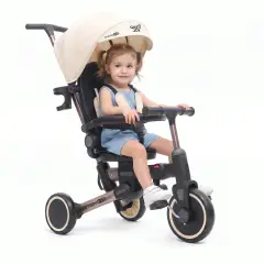 Triciclo Pieghevole Evolutivo 6-in-1 MoovEvo per Bambini dai 6 Mesi, Tessuto Crema - Tricicli e primi passi