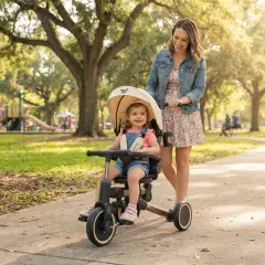 Triciclo Pieghevole Evolutivo 6-in-1 MoovEvo per Bambini dai 6 Mesi, Tessuto Crema - Tricicli e primi passi