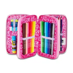 Astuccio Sj Gang Fluffy Pink Girl 3 Zip 45 Pezzi - astucci colori