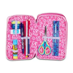 Astuccio Sj Gang Fluffy Pink Girl 3 Zip 45 Pezzi - astucci colori