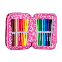 Astuccio Sj Gang Fluffy Pink Girl 3 Zip 45 Pezzi - astucci colori