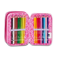 Astuccio Sj Gang Fluffy Pink Girl 3 Zip 45 Pezzi - astucci colori