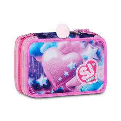 Astuccio Sj Gang Fluffy Pink Girl 3 Zip 45 Pezzi - astucci colori