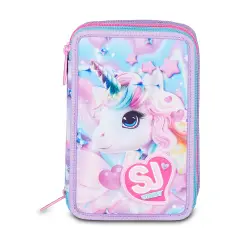 Astuccio 3 Zip Sj Gang Glow Led Unicorn Girl 45 Pezzi - astucci colori