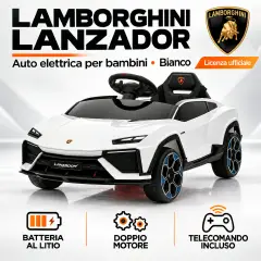Lamborghini Lanzador Elettrica 12V - Batteria Litio, Doppio Motore e Bluetooth - Bianca - auto