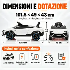 Lamborghini Lanzador Elettrica 12V - Batteria Litio, Doppio Motore e Bluetooth - Bianca - auto