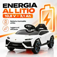 Lamborghini Lanzador Elettrica 12V - Batteria Litio, Doppio Motore e Bluetooth - Bianca - auto