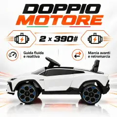Lamborghini Lanzador Elettrica 12V - Batteria Litio, Doppio Motore e Bluetooth - Bianca - auto