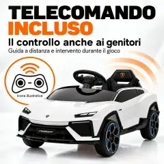 Lamborghini Lanzador Elettrica 12V - Batteria Litio, Doppio Motore e Bluetooth - Bianca - auto