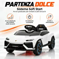 Lamborghini Lanzador Elettrica 12V - Batteria Litio, Doppio Motore e Bluetooth - Bianca - auto