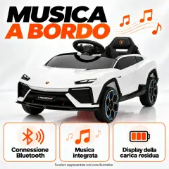 Lamborghini Lanzador Elettrica 12V - Batteria Litio, Doppio Motore e Bluetooth - Bianca - auto