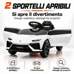Lamborghini Lanzador Elettrica 12V - Batteria Litio, Doppio Motore e Bluetooth - Bianca - auto