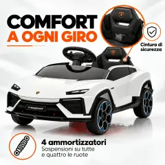 Lamborghini Lanzador Elettrica 12V - Batteria Litio, Doppio Motore e Bluetooth - Bianca - auto