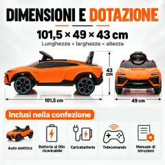 Lamborghini Lanzador Elettrica 12V - Batteria Litio, Doppio Motore e Bluetooth - Arancio - auto