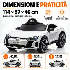 Audi E-tron GT Elettrica 12V - Batteria Litio, Doppio Motore e Bluetooth - Bianca - auto