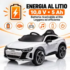 Audi E-tron GT Elettrica 12V - Batteria Litio, Doppio Motore e Bluetooth - Bianca - auto