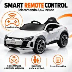 Audi E-tron GT Elettrica 12V - Batteria Litio, Doppio Motore e Bluetooth - Bianca - auto