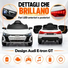 Audi E-tron GT Elettrica 12V - Batteria Litio, Doppio Motore e Bluetooth - Bianca - auto