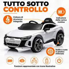 Audi E-tron GT Elettrica 12V - Batteria Litio, Doppio Motore e Bluetooth - Bianca - auto