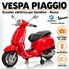 Vespa Piaggio Elettrica 8V - Batteria al Litio, Bluetooth e Luci LED - Rossa - auto