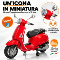 Vespa Piaggio Elettrica 8V - Batteria al Litio, Bluetooth e Luci LED - Rossa - auto