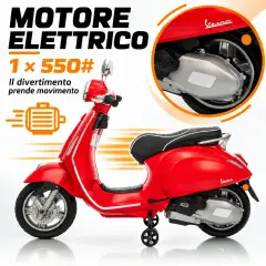 Vespa Piaggio Elettrica 8V - Batteria al Litio, Bluetooth e Luci LED - Rossa - auto