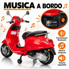 Vespa Piaggio Elettrica 8V - Batteria al Litio, Bluetooth e Luci LED - Rossa - auto