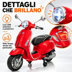 Vespa Piaggio Elettrica 8V - Batteria al Litio, Bluetooth e Luci LED - Rossa - auto
