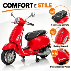 Vespa Piaggio Elettrica 8V - Batteria al Litio, Bluetooth e Luci LED - Rossa - auto