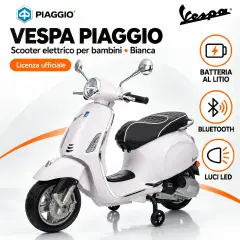 Vespa Piaggio Elettrica 8V - Batteria al Litio, Bluetooth e Luci LED - Bianca - auto