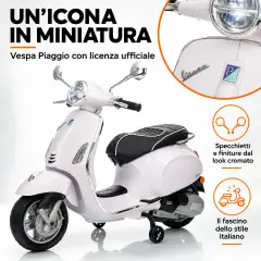 Vespa Piaggio Elettrica 8V - Batteria al Litio, Bluetooth e Luci LED - Bianca - auto