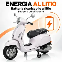 Vespa Piaggio Elettrica 8V - Batteria al Litio, Bluetooth e Luci LED - Bianca - auto
