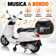 Vespa Piaggio Elettrica 8V - Batteria al Litio, Bluetooth e Luci LED - Bianca - auto