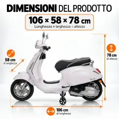 Vespa Piaggio Elettrica 8V - Batteria al Litio, Bluetooth e Luci LED - Bianca - auto