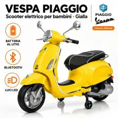 Vespa Piaggio Elettrica 8V - Batteria al Litio, Bluetooth e Luci LED - Giallo - auto