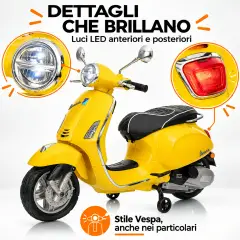Vespa Piaggio Elettrica 8V - Batteria al Litio, Bluetooth e Luci LED - Giallo - auto