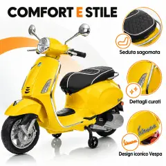 Vespa Piaggio Elettrica 8V - Batteria al Litio, Bluetooth e Luci LED - Giallo - auto