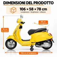 Vespa Piaggio Elettrica 8V - Batteria al Litio, Bluetooth e Luci LED - Giallo - auto