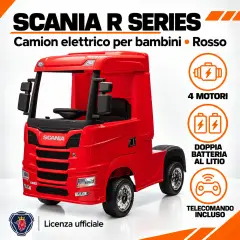 Camion Scania R Series 24V Elettrico - 4 Motori, Doppia Batteria al Litio e Telecomando - Rosso - auto