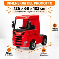 Camion Scania R Series 24V Elettrico - 4 Motori, Doppia Batteria al Litio e Telecomando - Rosso - auto