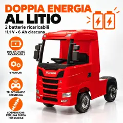 Camion Scania R Series 24V Elettrico - 4 Motori, Doppia Batteria al Litio e Telecomando - Rosso - auto